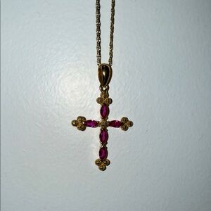 Pink and gold (gold plated) cross necklace